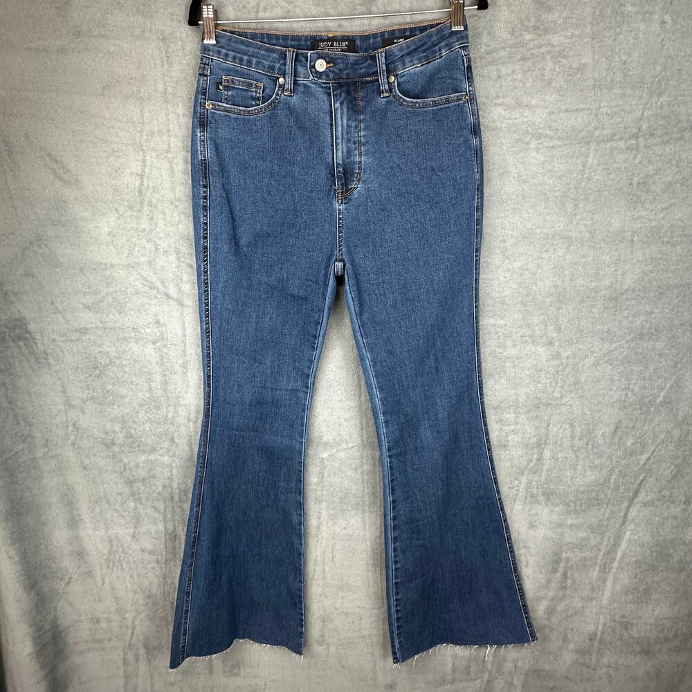 Judy Blue Jeans Womens 11/30 Blue Flare Stretch Pockets Raw Hem Denim Festival